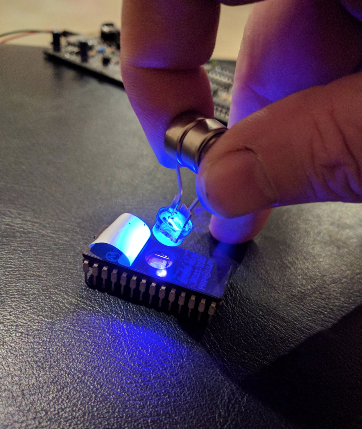 Silly pic of UV LED trying to erase EPROM